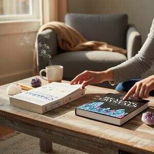 Chakras, Crystals Healing Therapeutic book & wolf Spirit Sage Money smudge stick